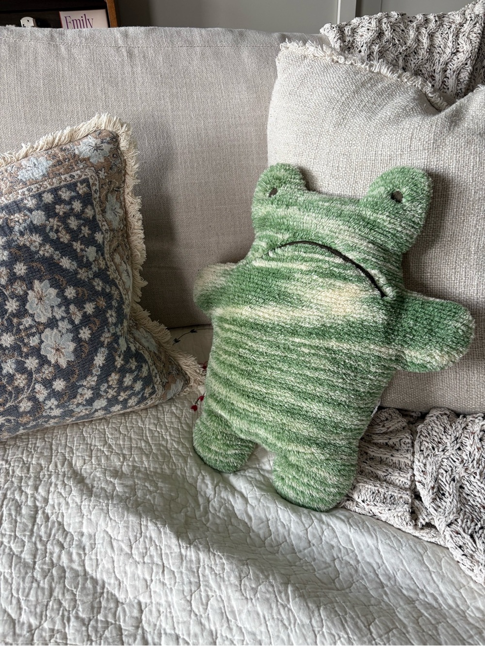 Urban Outfitters Green Striped Frog Plush Pillow